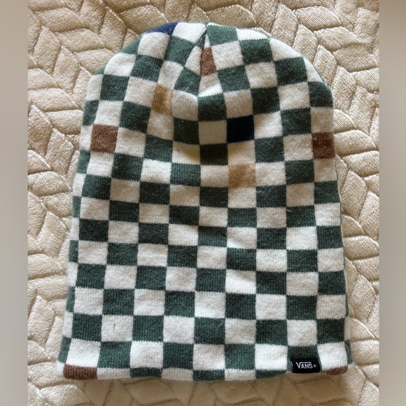 Vans Kids Checkered Beanie - Green, White, Brown - Picture 2 of 8